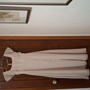 Azazie Bondi Junior Pink Chiffon Bridesmaid Dress Flutter Sleeve Size J14